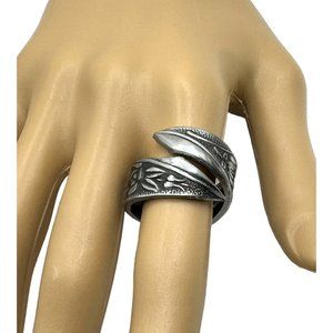 Floral Roses Artisan Ring - Upcycled Silverware - Japan National Stainless Sz 7